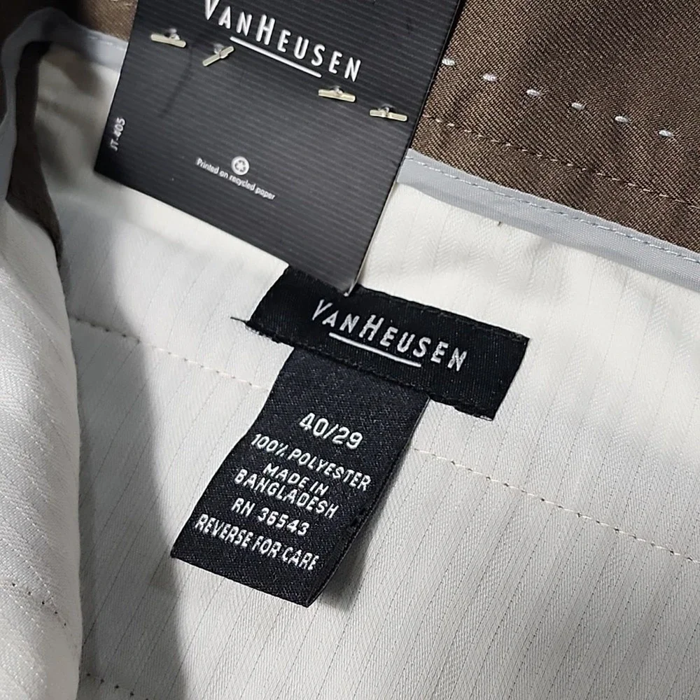 Van Heusen Dress Pants Mens 40x29 Brown Pleated Professional Microfiber